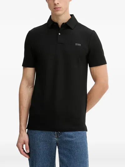 Guess Usa Logo-print Polo Shirt In Black