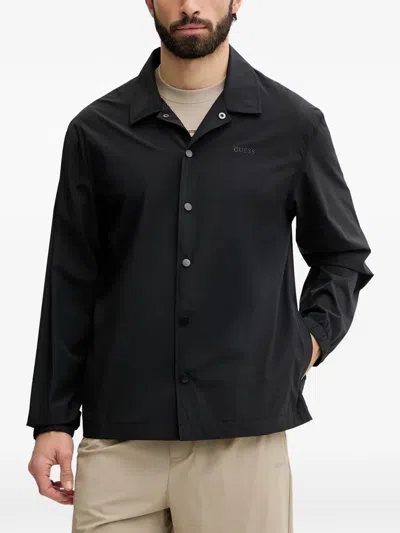 Guess Usa Logo-print Press-stud Jacket In Black