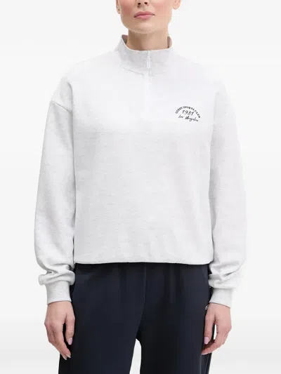 Guess Usa Logo-print Quarter-zip Sweater In White