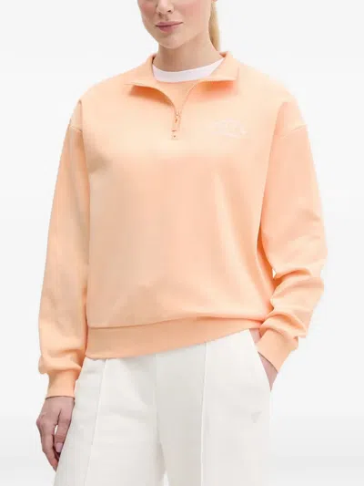 Guess Usa Logo-print Quarter-zip Sweatshirt In Orange