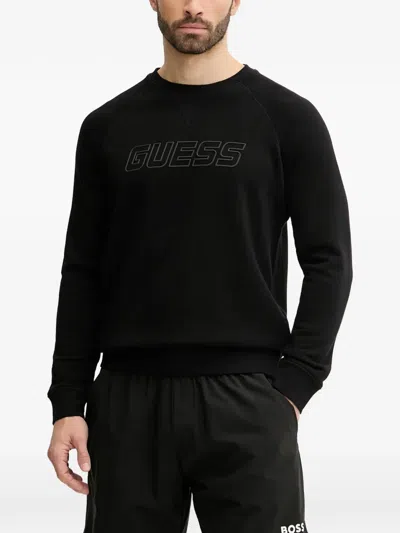 Guess Usa Logo-print Raglan-sleeve Sweatshirt In Black