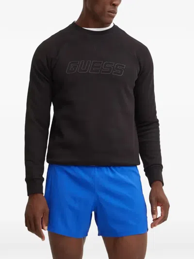 Guess Usa Logo-print Raglan-sleeve Sweatshirt In Black