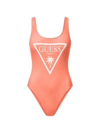 Guess Usa Logo-print Scoop-neck Swimsuit In Orange