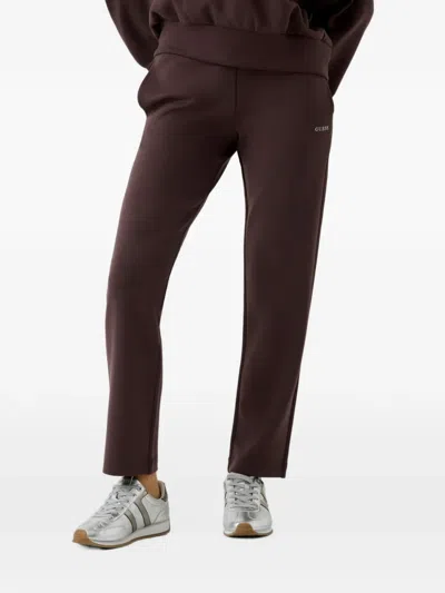 Guess Usa Logo-print Straight-leg Track Pants In Brown