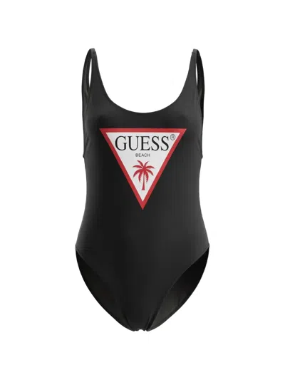 Guess Usa Logo-print Swimsuit In Black
