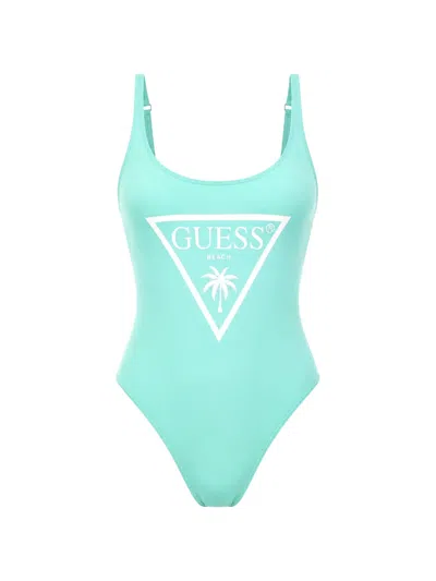 Guess Usa Logo-print Swimsuit In Blue