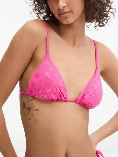 Guess Usa Logo-print Triangle Bikini In Pink