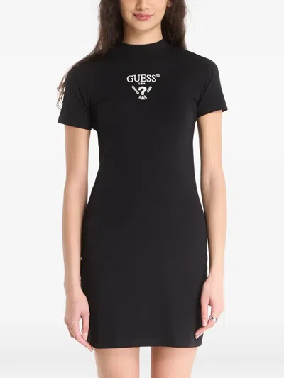 Guess Usa Logo-print T-shirt Dress In Black