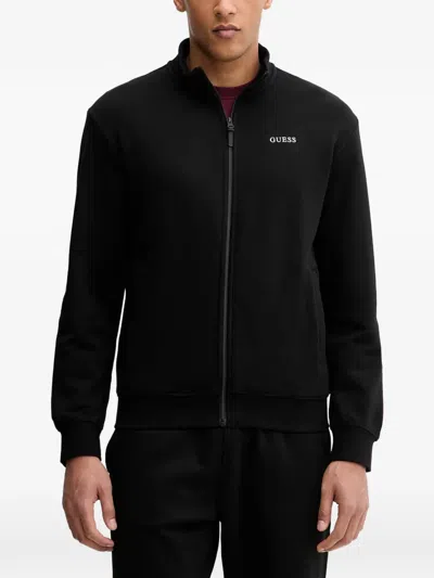 Guess Usa Logo-print Zip-up Sweater In Black