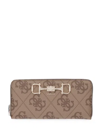 Guess Usa Logo-print Zip-up Wallet In Brown