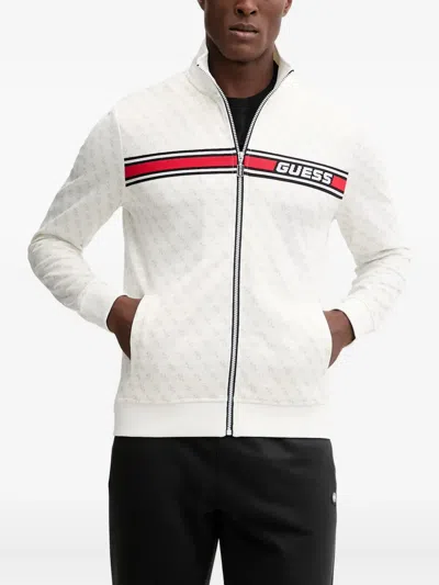 Guess Usa Logo-stripe Sweatshirt In White