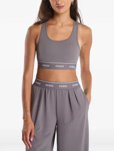 Guess Usa Logo-tape Racerback Bras In Gray