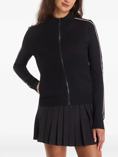 Guess Usa Logo-tape Zip-up Cardigan In Black