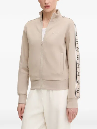 Guess Usa Logo-tape Zip-up Sweater In Neutral