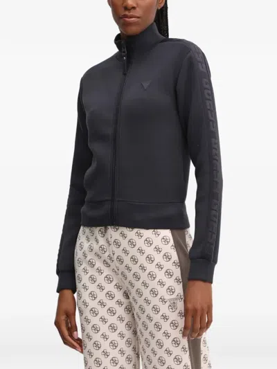 Guess Usa Logo-tape Zip-up Sweatshirt In Blue