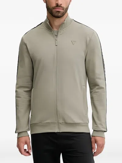 Guess Usa Logo-taped Full-zip Sweatshirt In Neutral