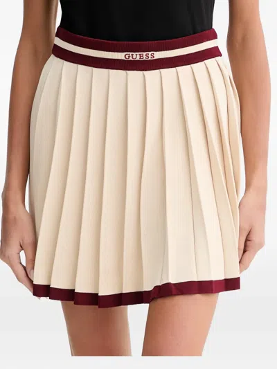 Guess Usa Logo-waistband Pleated Mini Skirt In Neutral