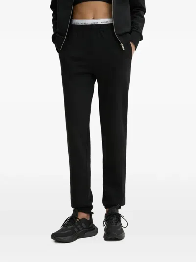 Guess Usa Logo-waistband Track Pants In Black