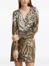 Guess Usa Long-sleeve Animal-print Mini Dress In Brown