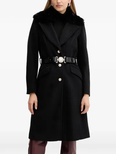 Guess Usa Long-sleeve Belted Coat In Black
