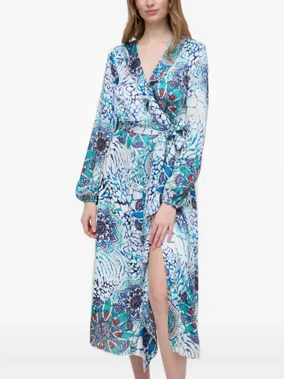 Guess Usa Long-sleeve Printed Midi Dress In White