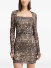 Guess Usa Long-sleeve Square-neck Mini Dress In Brown