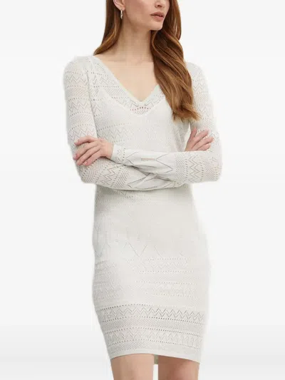 Guess Usa Long-sleeve V-neck Midi Dress In White