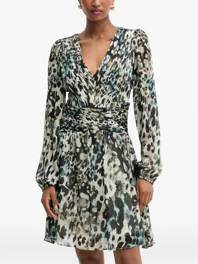 Guess Usa Long-sleeves V-neck Mini Dress In Multi