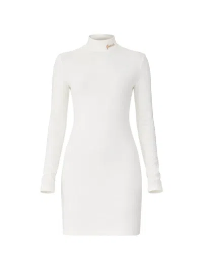 Guess Usa Long-sleeve Logo-embroidery Mini Dress In White