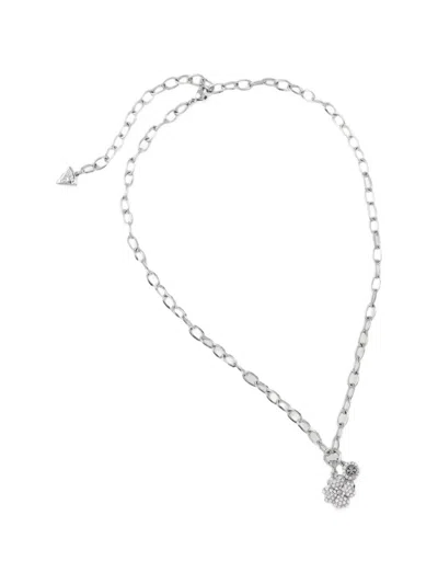 Guess Usa Love Bites Crystal-embellished Flower-pendant Necklace In Metallic