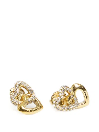 Guess Usa Love Bites Crystal-embellished Heart Earrings In Transparent