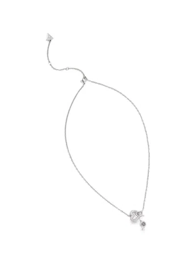 Guess Usa Love Bites Crystal-embellished Heart Necklace In Metallic