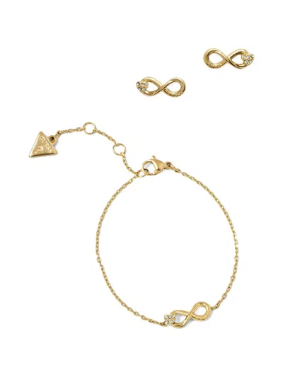 Guess Usa Love Bites Crystal-embellished Necklace And Earrings Set In Gold