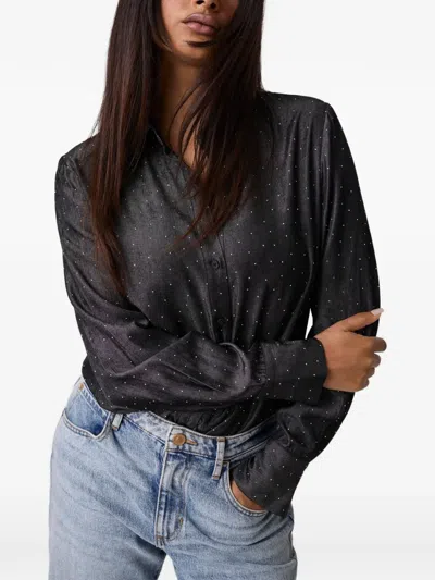 Guess Usa Ls Lucia Relaxed Hotfix Shirt In 블랙