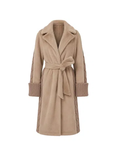 Guess Usa Ludovica Cable-knit Coat In Brown