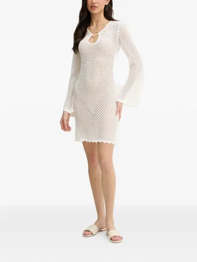 Guess Usa Luna Open-knit Ring-detail Mini Dress In White