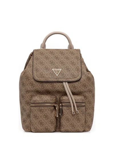 Guess Usa Manhattan Monogram Flap Backpack In Brown