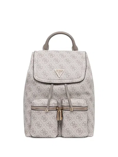 Guess Usa Manhattan Monogram Flap Backpack In Neutral