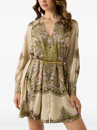 Guess Usa Marciano Paisley-print Belted Dress In Multi