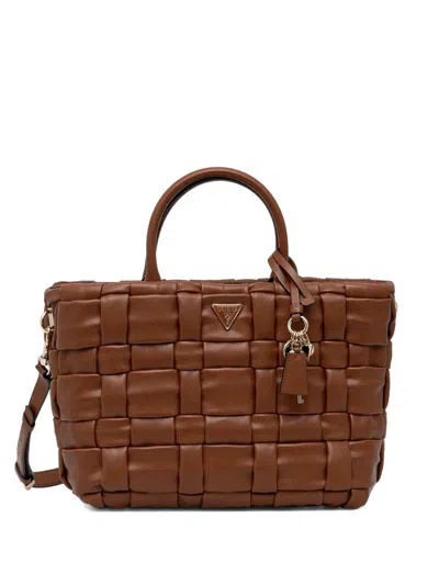 Guess Usa Marion Woven Top Handle Tote Bag In Brown
