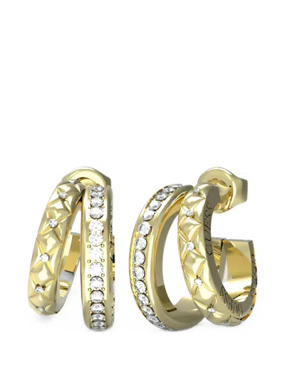 Guess Usa Matelassé Pavé-set Double-hoop Earrings In Gold