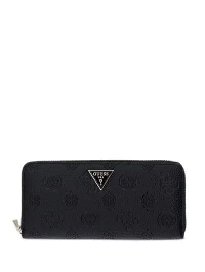 Guess Usa Maxi Cresidia Embossed Zip Wallet In Black