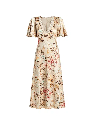 Guess Usa Maxi Floral-print Lace-trim Dress In Multi