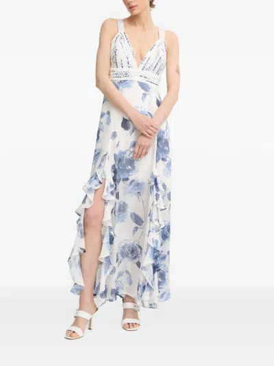 Guess Usa Maxi Floral-print Ruffled Dress In White