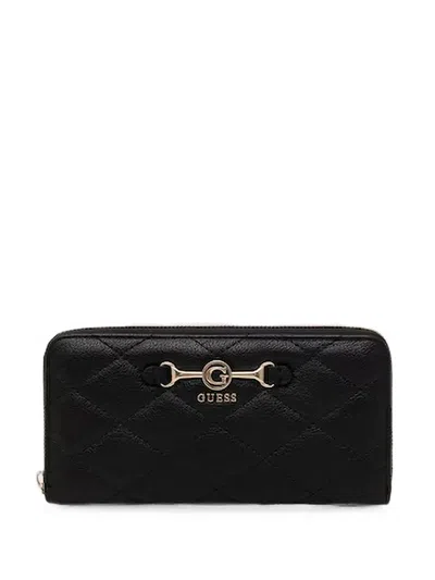 Guess Usa Maxi Frances Quilted Logo-plaque Wallet In Black