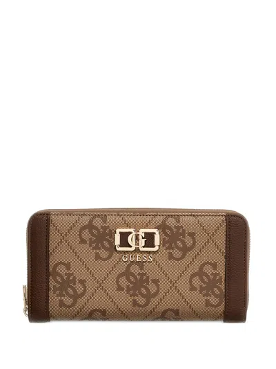 Guess Usa Maxi Karnilla 4g Monogram-pattern Wallet In Brown