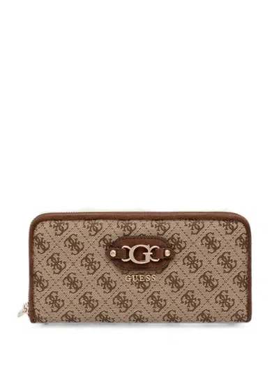Guess Usa Maxi Samantha Monogram-print Logo-plaque Wallet In Brown