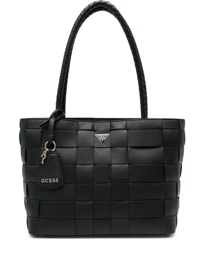 Guess Usa Maylee Woven-leather Tote Bag In Black