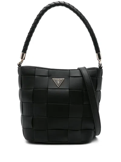 Guess Usa Maylee Woven Top-handle Bucket Bag In Black