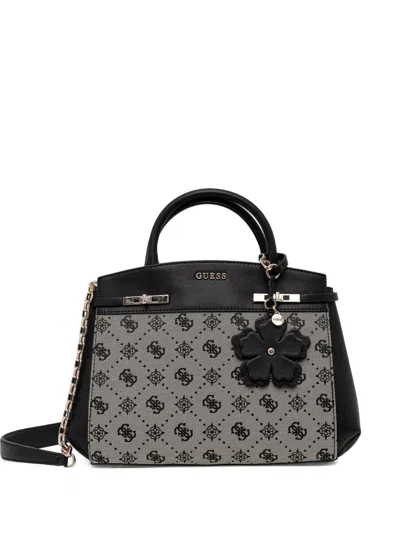 Guess Usa Melinda Flower-charm Monogram Tote Bag In Black